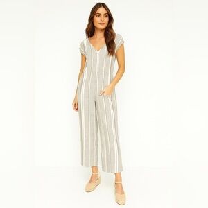 Cloth & Stone Jumpsuit Romper Linen V-Neck & Back Striped Drawstring Waist Crop